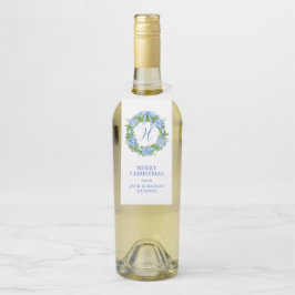 Waterverf Chinoiserie Wreater Monogram Kerstmis Flessenhanger