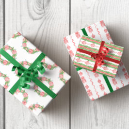 Waterverf Chinoiserie Wreath & Garland Kerstmis Inpakpapier Vel