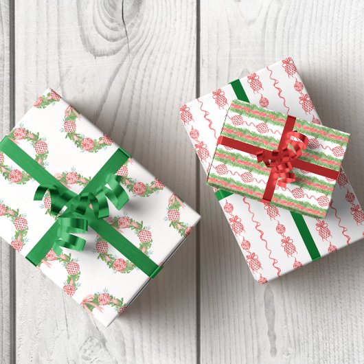 Waterverf Chinoiserie Wreath & Garland Kerstmis Inpakpapier Vel