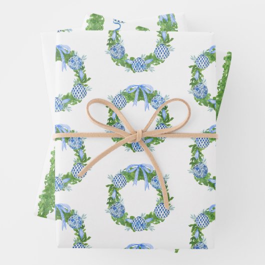 Waterverf Chinoiserie Wreath & Garland Kerstmis Inpakpapier Vel (In situ)