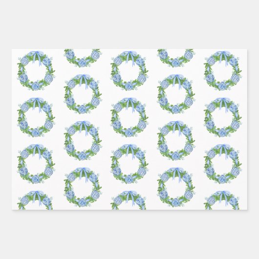 Waterverf Chinoiserie Wreath & Garland Kerstmis Inpakpapier Vel (Voorkant)