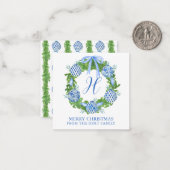 Waterverf Chinoiserie Wreatskerstbehuizing Notitiekaartje (Voorkant / Achterkant in situ)