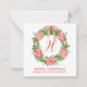 Waterverf Chinoiserie Wreatskerstbehuizing Notitiekaartje (Voorkant)