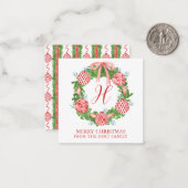 Waterverf Chinoiserie Wreatskerstbehuizing Notitiekaartje (Voorkant / Achterkant in situ)