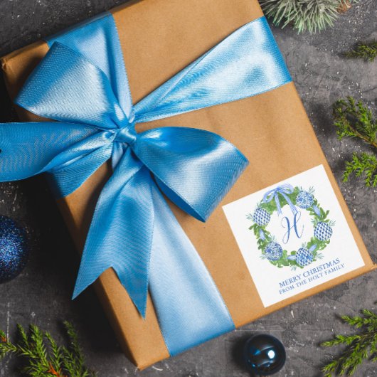 Waterverf Chinoiserie Wreatskerstbehuizing Notitiekaartje