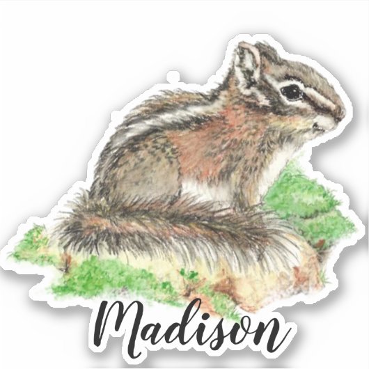 Waterverf Chipmunk Dier Custom Name Sticker (Voorkant)