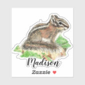 Waterverf Chipmunk Dier Custom Name Sticker (Vel)