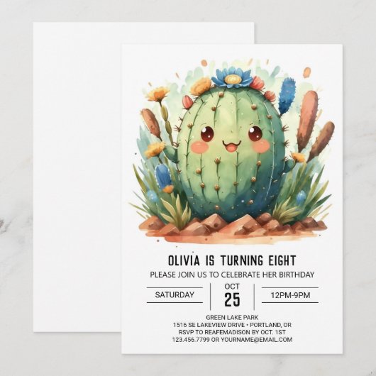 Waterverf Chique Kinder Cactus Jongen Verjaardag Kaart (Voorkant / Achterkant)