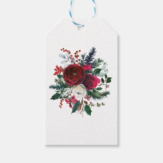 Waterverf chique pioenen winter boeket dank u cadeaulabel (Voorkant)