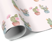 Waterverf chique vetplanten roze cadeaupapier (Rol Hoek)