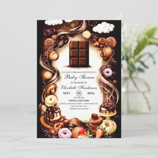 Waterverf Chocolade Baby shower Kaart (Staand voorkant)