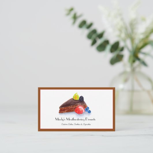 Waterverf Chocolade Cake Bakery Visitekaartje (Staand voorkant)