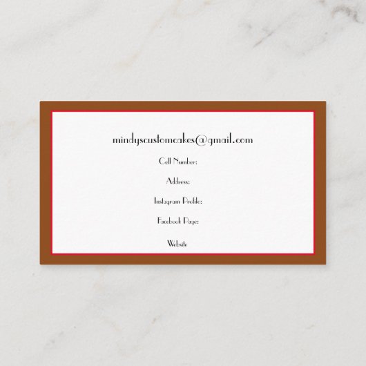 Waterverf Chocolade Cake Bakery Visitekaartje (Achterkant)