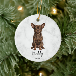 Waterverf Chocolade Chihuahua Naam Hond Herdenking Keramisch Ornament