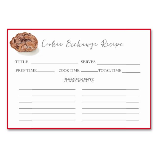 Waterverf Chocolade Chip Cookie Exchange Recept Kaart (Voorkant)
