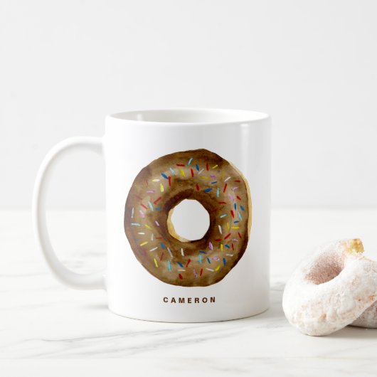 Waterverf Chocolade Donut Sprinkles gepersonalisee Koffiemok (Met donut)