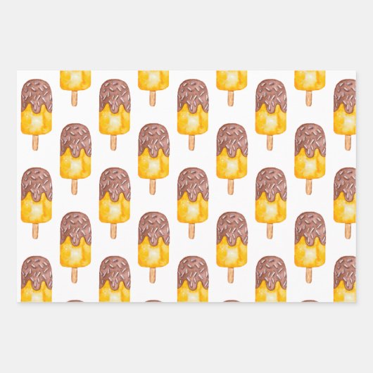 Waterverf Chocolade Fudge Popsicle Chevron Stripe Inpakpapier Vel (Voorkant)