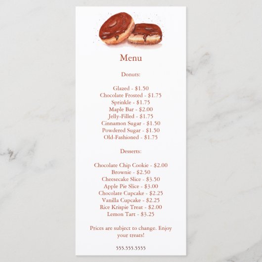 Waterverf Chocolade Geglazuurde Donuts Prijs Menu (Voorkant)