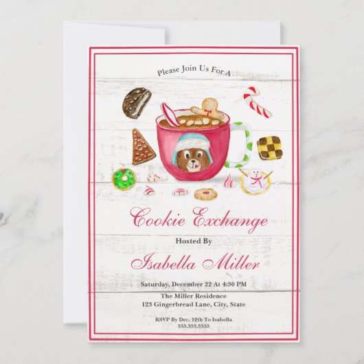 Waterverf Chocolade Gingerbread Cookie Exchange Kaart (Voorkant)