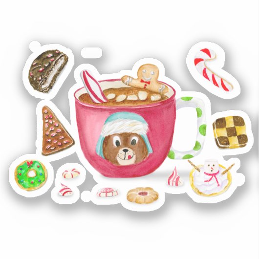 Waterverf Chocolade Gingerbread Cookies Vakantie Sticker (Voorkant)