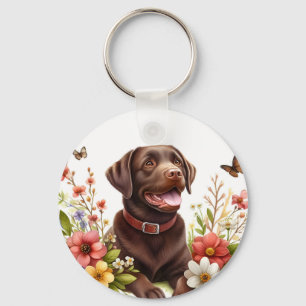 Waterverf Chocolade Labrador op een zonnige dag - Sleutelhanger