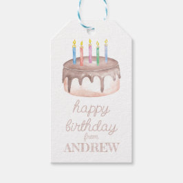 Waterverf Chocolade Verjaardagstaart & Confetti Cadeaulabel