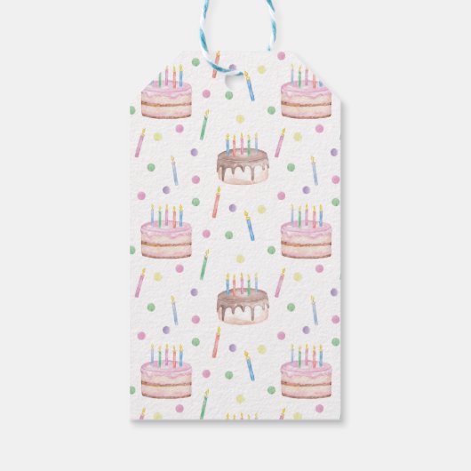 Waterverf Chocolade Verjaardagstaart & Confetti Cadeaulabel (Achterkant)