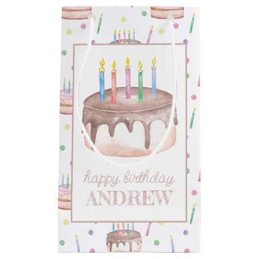 Waterverf Chocolade Verjaardagstaart gepersonalise Klein Cadeauzakje (Voorkant)