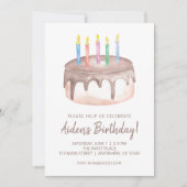 Waterverf Chocolade Verjaardagstaart Party Kaart (Voorkant)