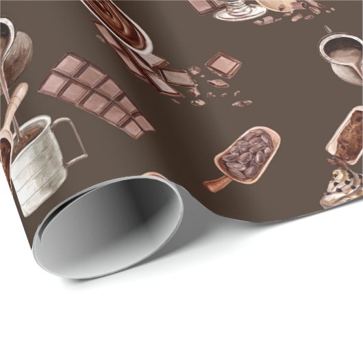 Waterverf chocoladepatroon cadeaupapier (Rol Hoek)