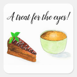 Waterverf Chocoladetaart en koffie Vierkante Sticker