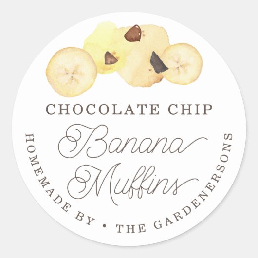 Waterverf Chocolate Chip Banana Muffins Ronde Sticker (Voorkant)