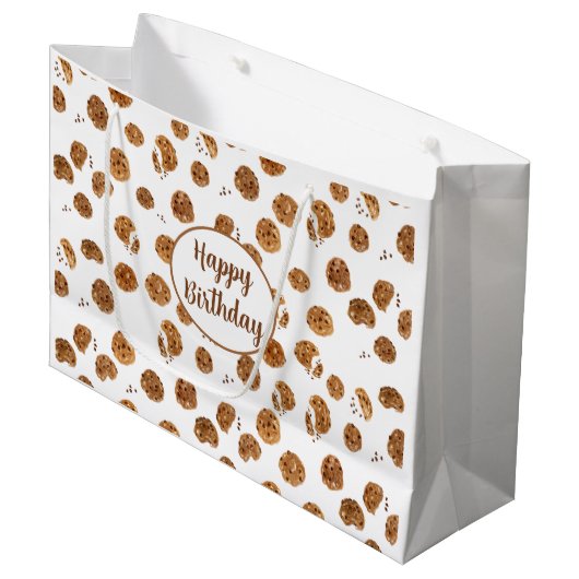 Waterverf Chocolate Chip Cookies Patroon Groot Cadeauzakje (Voorkant Gekanteld)
