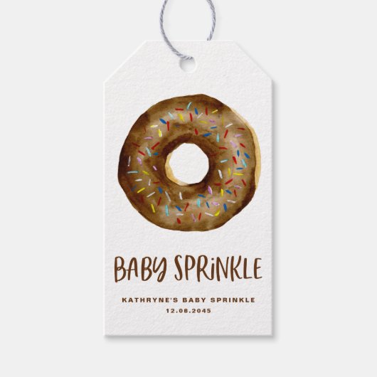 Waterverf Chocolate Donut Baby Sprinkle Dank je Cadeaulabel (Voorkant)