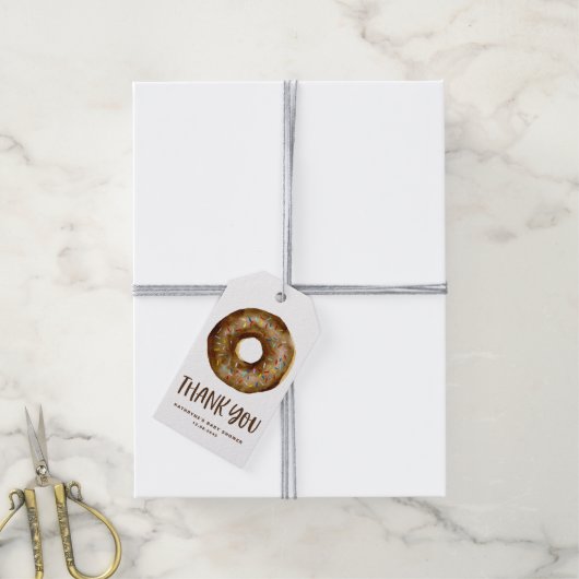Waterverf Chocolate Donut Baby Sprinkle Dank je Cadeaulabel (Met Touw)