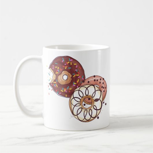 Waterverf Chocolate Glaze en Sprinkles Donut Koffiemok (Links)