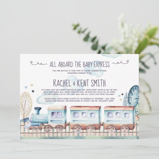Waterverf Choo Choo Train Baby shower per post Kaart (Staand voorkant)