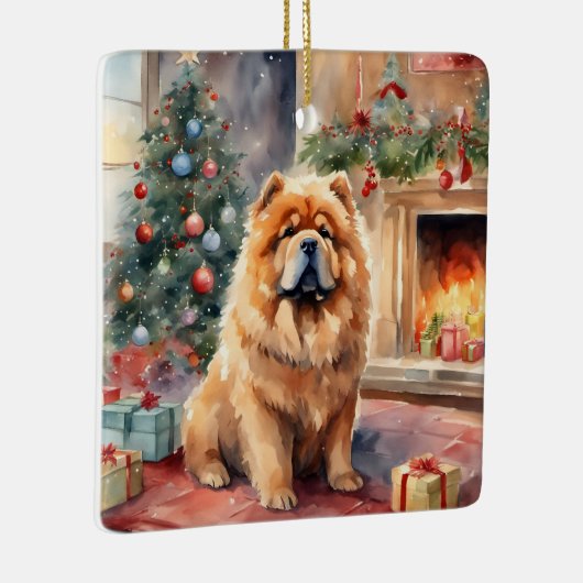 Waterverf Chow Chow - Xmas Scene Keramisch Ornament (Rechts)