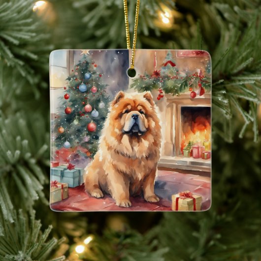 Waterverf Chow Chow - Xmas Scene Keramisch Ornament (Boom)