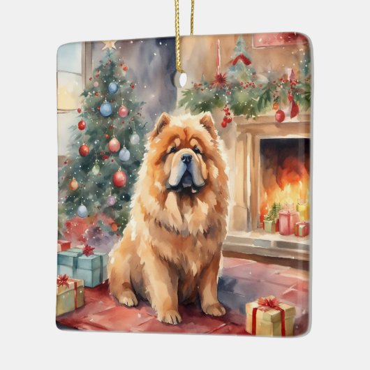 Waterverf Chow Chow - Xmas Scene Keramisch Ornament (Links)