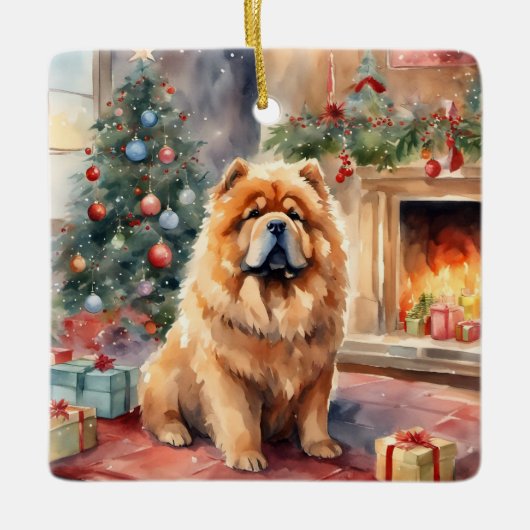 Waterverf Chow Chow - Xmas Scene Keramisch Ornament (Voorkant)