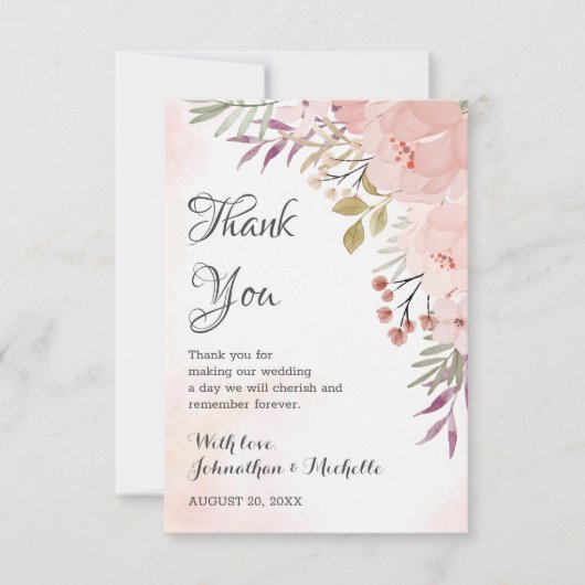Waterverf Christelijk Blush Pink Floral Wedding Bedankkaart (Voorkant)