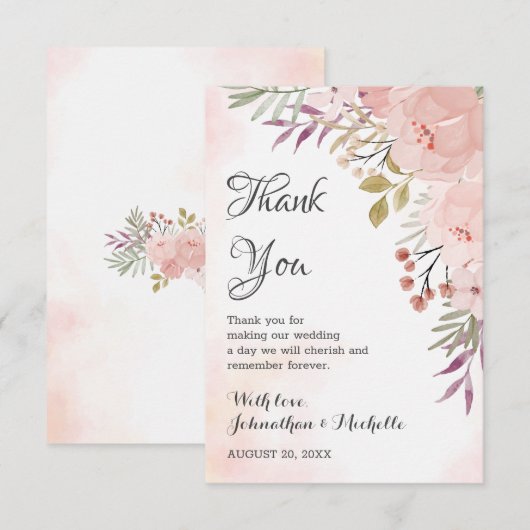 Waterverf Christelijk Blush Pink Floral Wedding Bedankkaart (Voorkant / Achterkant)