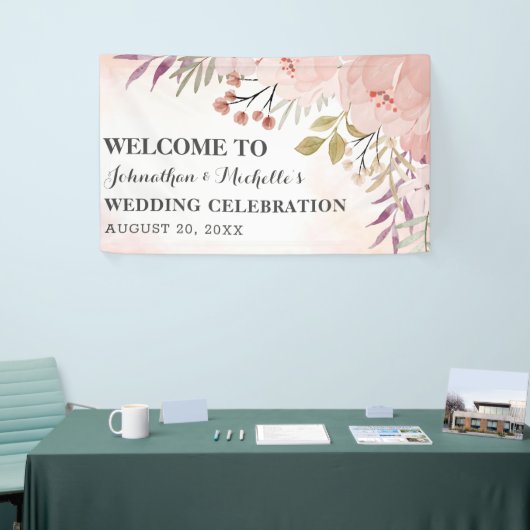 Waterverf Christelijk Blush Pink Floral Wedding Spandoek (Beurs)