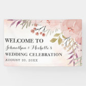 Waterverf Christelijk Blush Pink Floral Wedding Spandoek (Horizontaal)