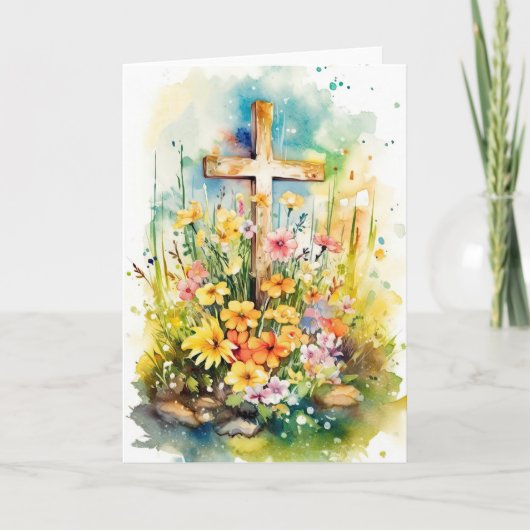 Waterverf Christelijke dwars- en lentevloeren Feestdagen Kaart (Voorkant)