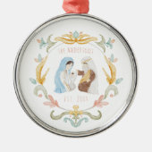 Waterverf Christelijke Geboorte Onze Eerste Kerstm Metalen Ornament (Voorkant)