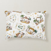 Waterverf Christelijke Kerstmis Geboorte Accent Kussen (Achterkant)