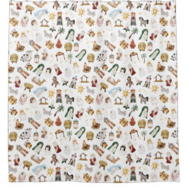 Waterverf Christelijke Kerstmis Geboorte Douchegordijn