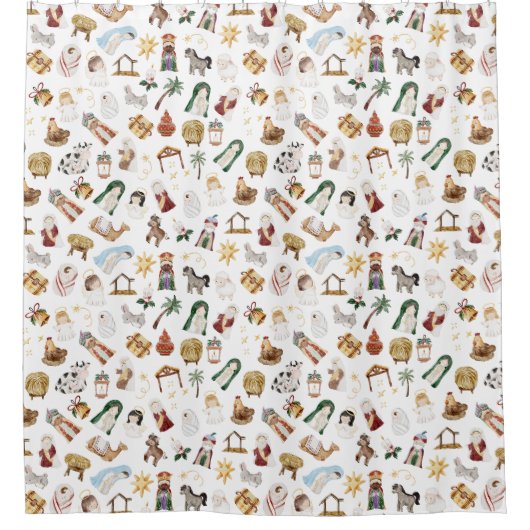 Waterverf Christelijke Kerstmis Geboorte Douchegordijn (Voorkant)
